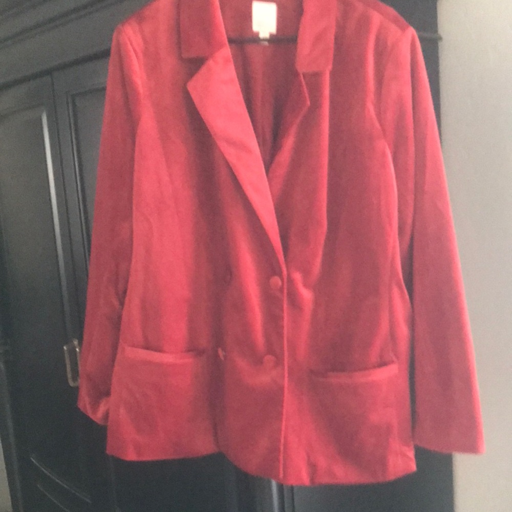 Red Velvet Blazer Jacket - Women's Classic Button Front
